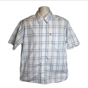 173 Quiksilver White and Blue Checkered Casual Button Up Shirt